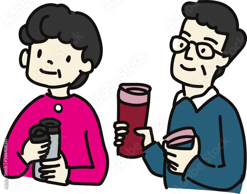 水分補給をするシニアのイラスト