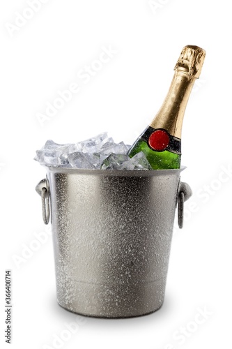 Champagne bottle in an ice bucket