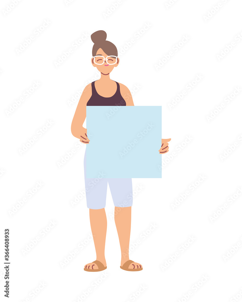 Woman cartoon holding banner board vector design Woman cartoon holding banner board vector design