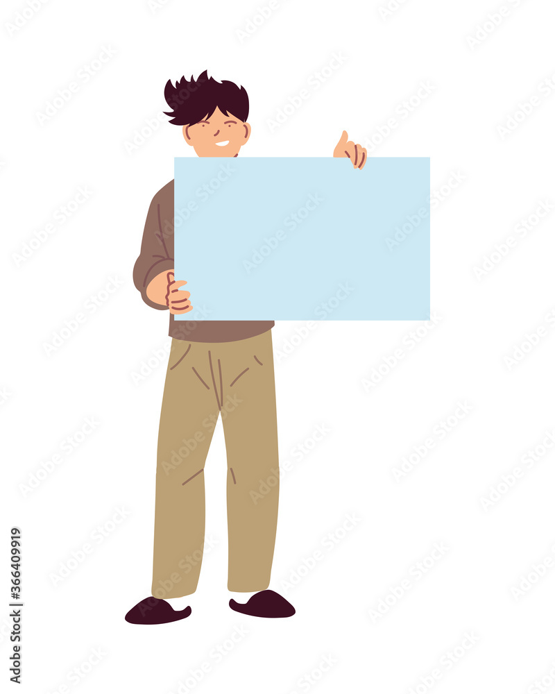 Man cartoon holding banner board vector design Man cartoon holding banner board vector design