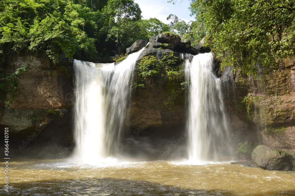 Haew Suwat Waterfall on raining day at Khaoyai National Park Korat, Thailand