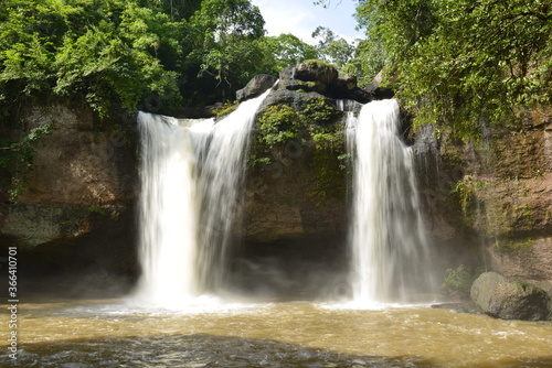Haew Suwat Waterfall on raining day at Khaoyai National Park Korat  Thailand