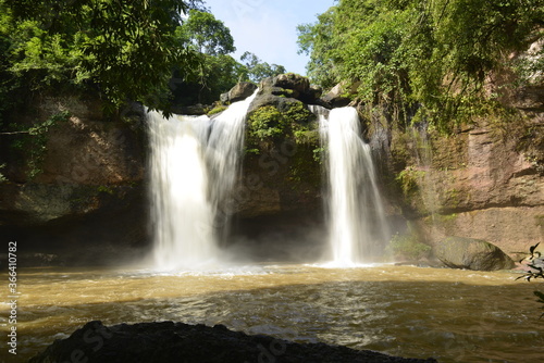 Haew Suwat Waterfall on raining day at Khaoyai National Park Korat  Thailand