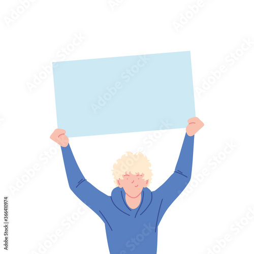Man cartoon holding banner board vector design
