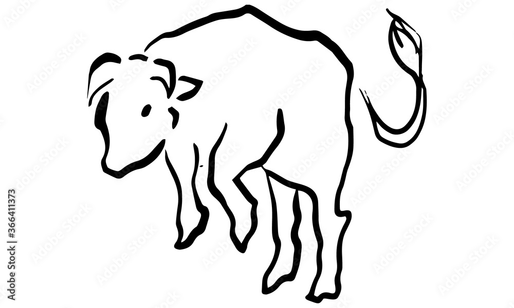 Fototapeta 筆で書いたような手描きの牛のイラスト
