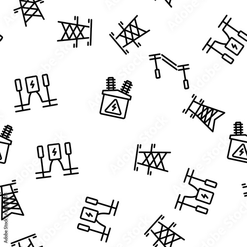 Power Line Electricity Vector Seamless Pattern Thin Line Illustration