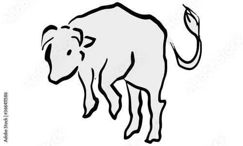 筆で書いたような手描きの牛のイラスト