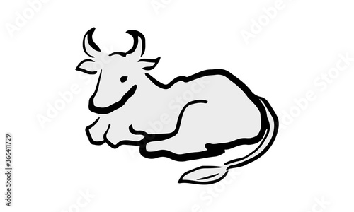 筆で書いたような手描きの牛のイラスト