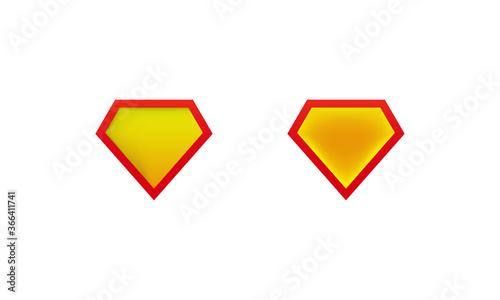 Layouts superman shield icon with shadow. Superhero label mockups. Vector on isolated white background. EPS 10.