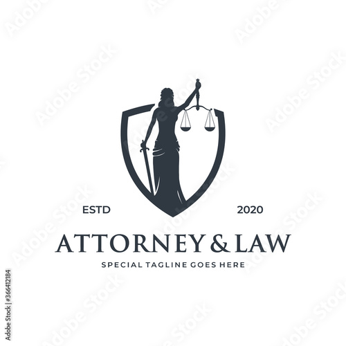 woman / lady law logo concept with shield element.