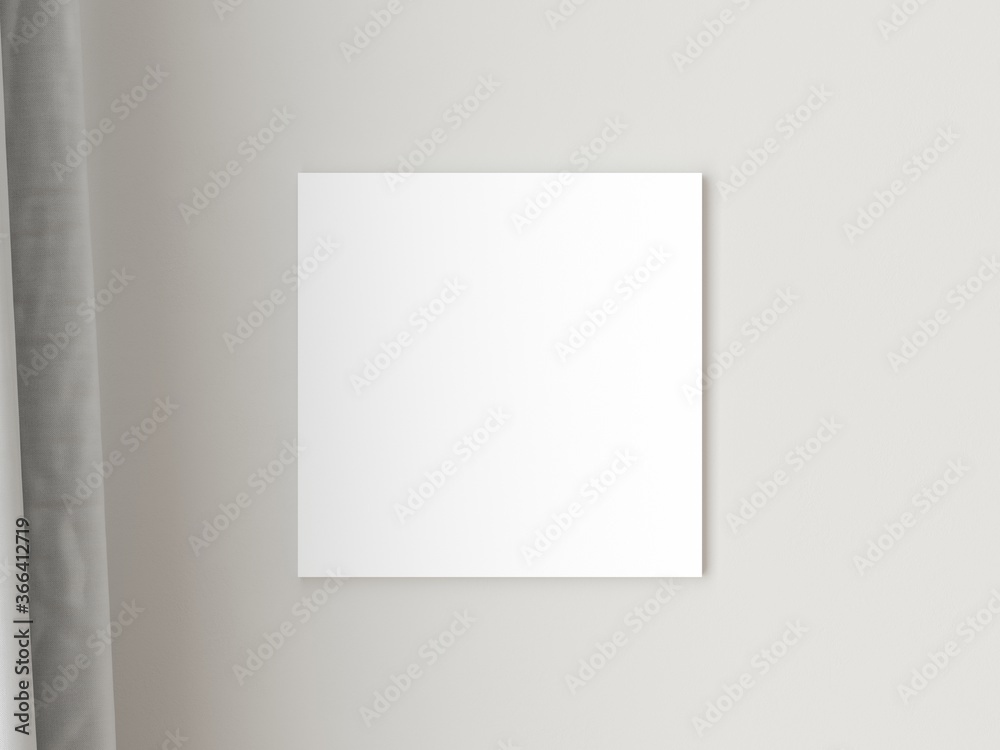 Empty square canvas frame on grey wall. 3d illustration. Empty square canvas frame on grey wall. 3d illustration.