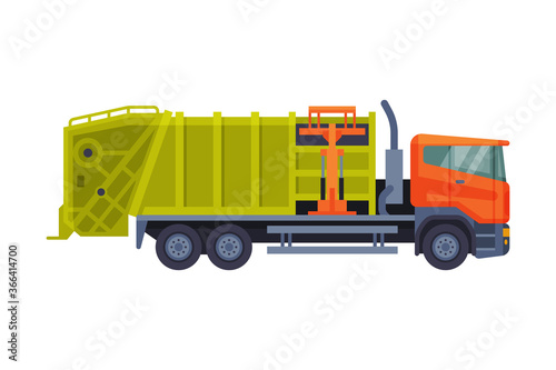 Urban Garbage Truck Sanitary Vehicle, Waste Collection, Transportation and Recycling Concept Flat Style Vector Illustration