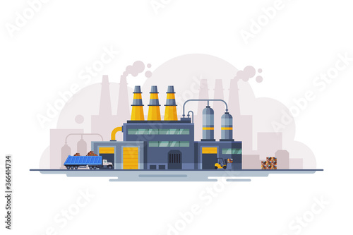 Waste Processing Factory Industrial Building, Garbage Collection, Separation and Recycling Concept Flat Style Vector Illustration