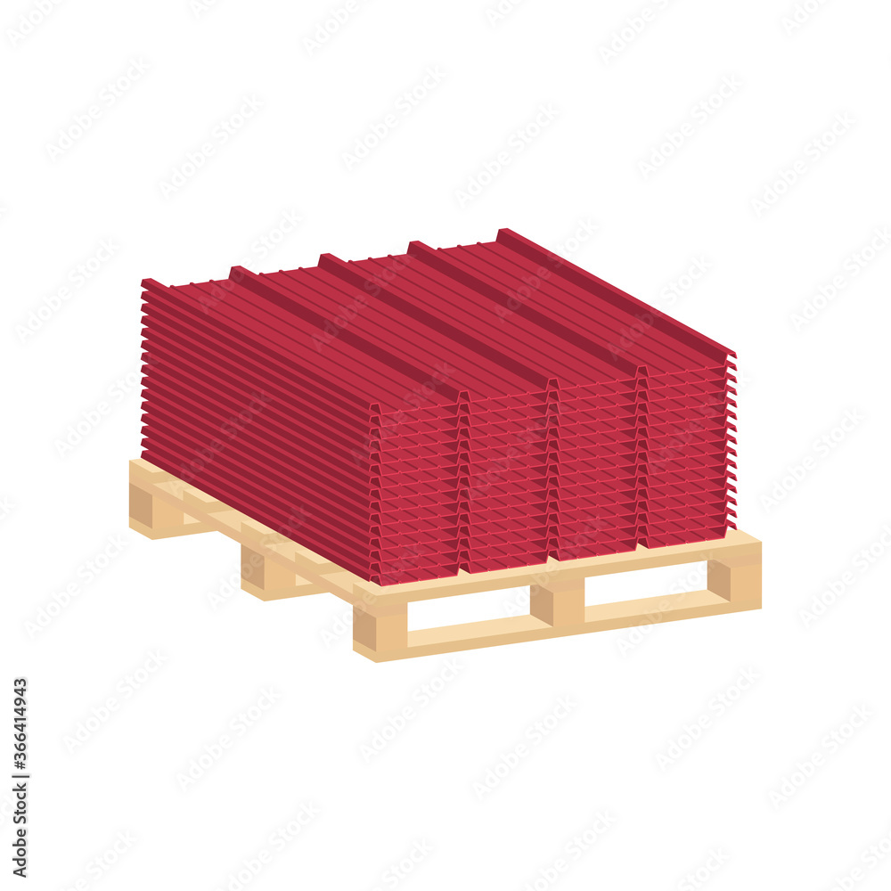 Roofing Sheet Iron on a pallet.Vector isometric and 3D view.