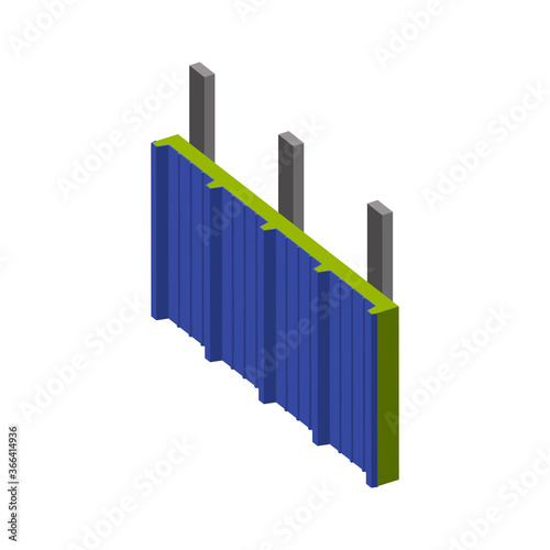 Sandwich panel two-layer on a metal frame.Profile sheet iron withs filler-mineral wool.Vector isometric and 3D view.	
