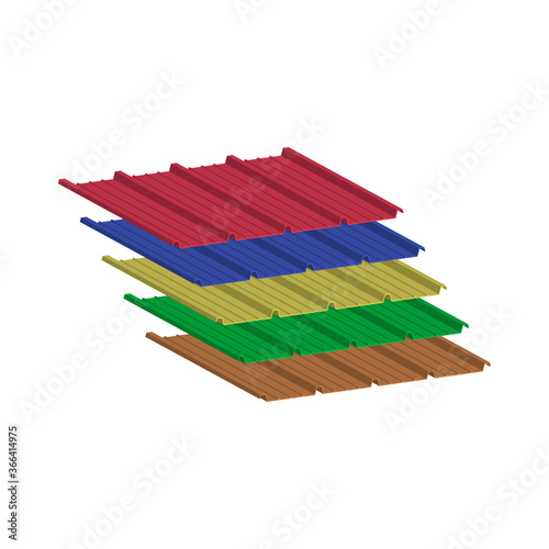 Set of roofing tiles in the assortment of five popular colors.3d vector illustration and isometric view.