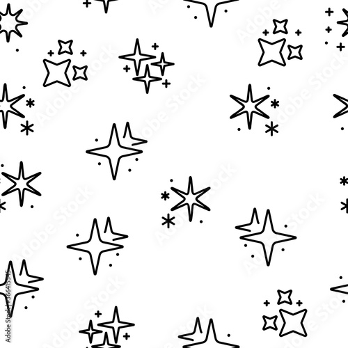 Glowing Shine Stars Vector Seamless Pattern Thin Line Illustration