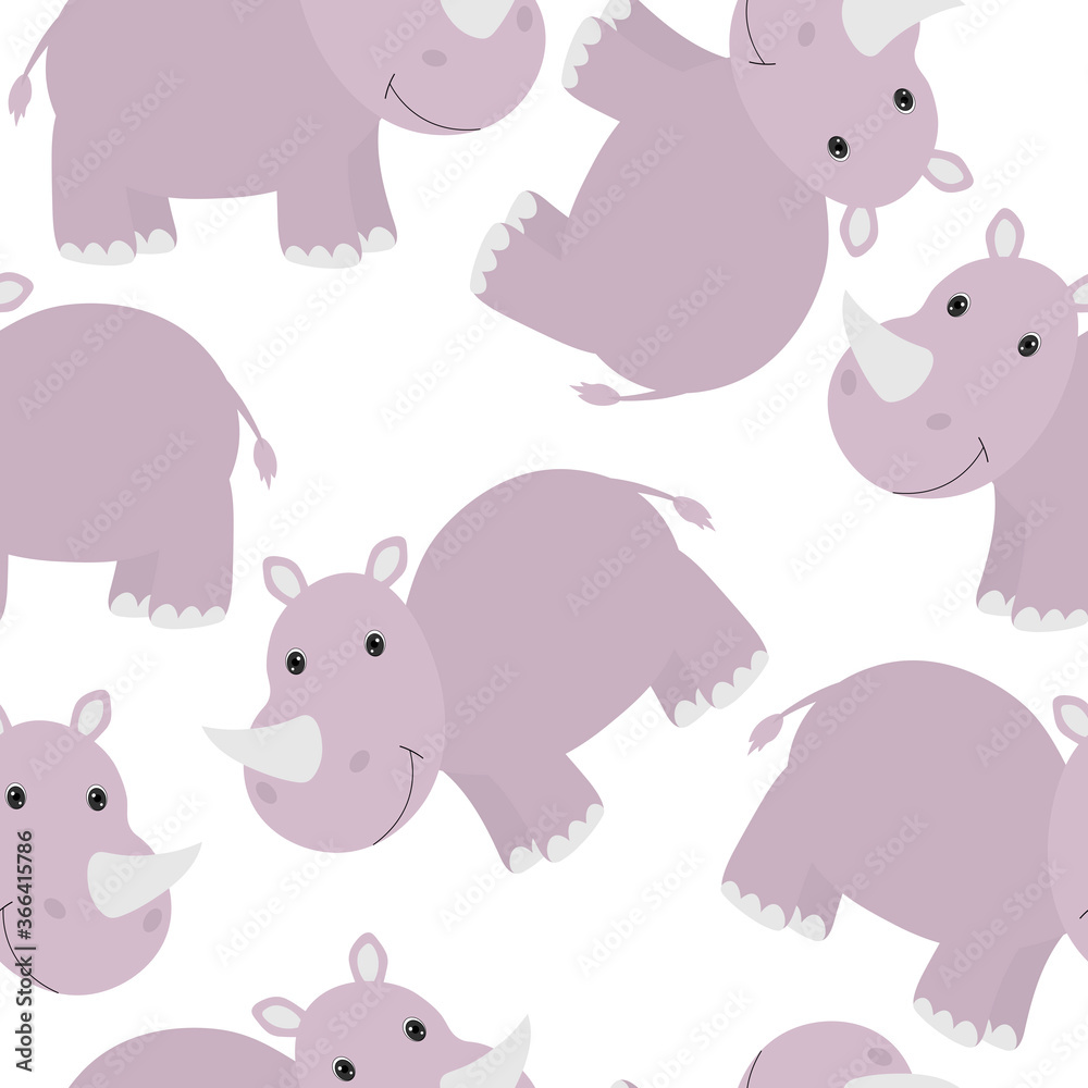 Obraz premium Seamless pattern cute rhino vector illustration