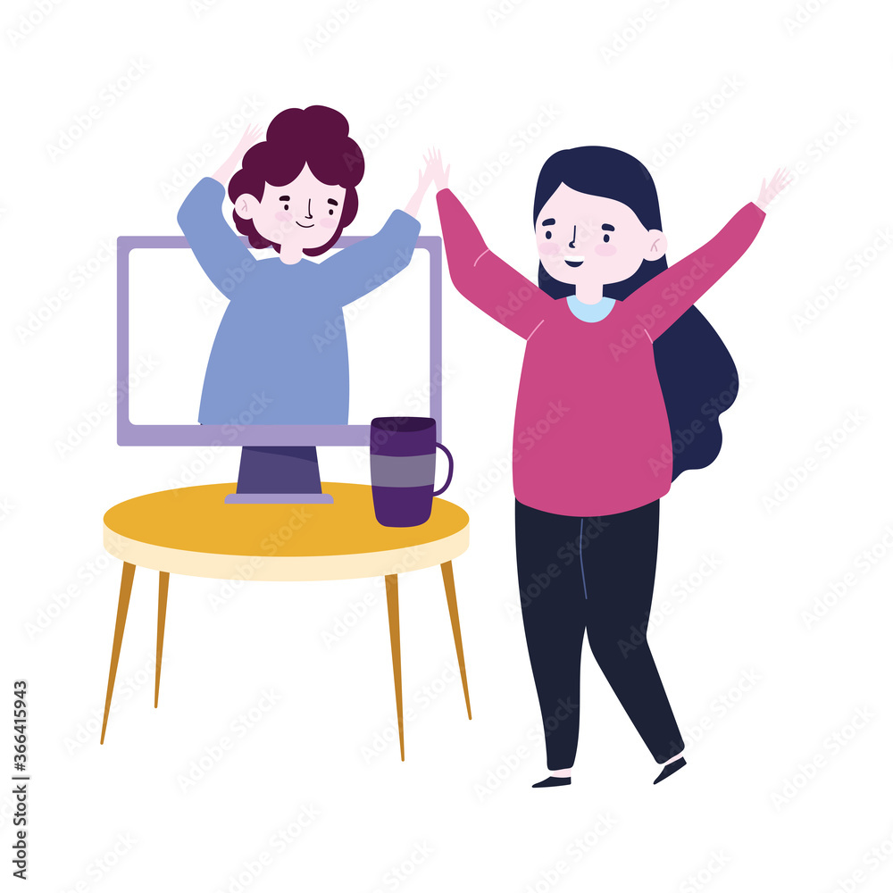 online party, meeting friends, happy woman talking with man on video online party, meeting friends, happy woman talking with man on video