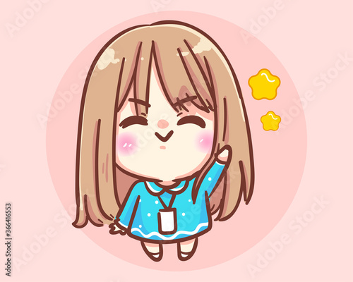 Smiling Office Women so happy. Office cute girl cartoon art illustration Premium Vector