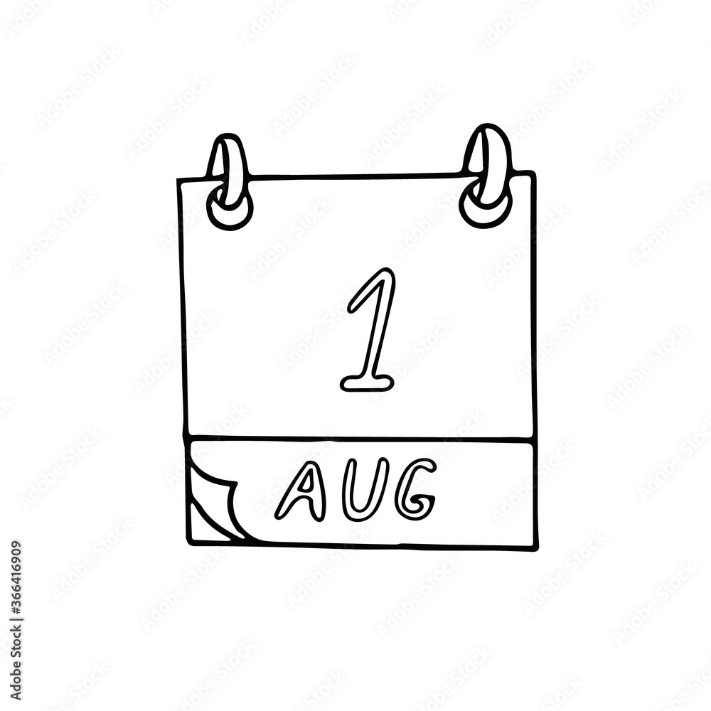 calendar hand drawn in doodle style. August 1. World Breastfeeding Week, Day, date. icon, sticker, element, design. planning, business holiday