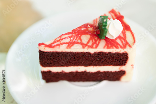 Red Velvet Cake 2 Layer, put on a white plate.