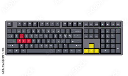 Vector illustration of keyboard view. Suitable for basic elements of computer text input devices, letter and word typing and digital technology. Qwerty keyboard layout.