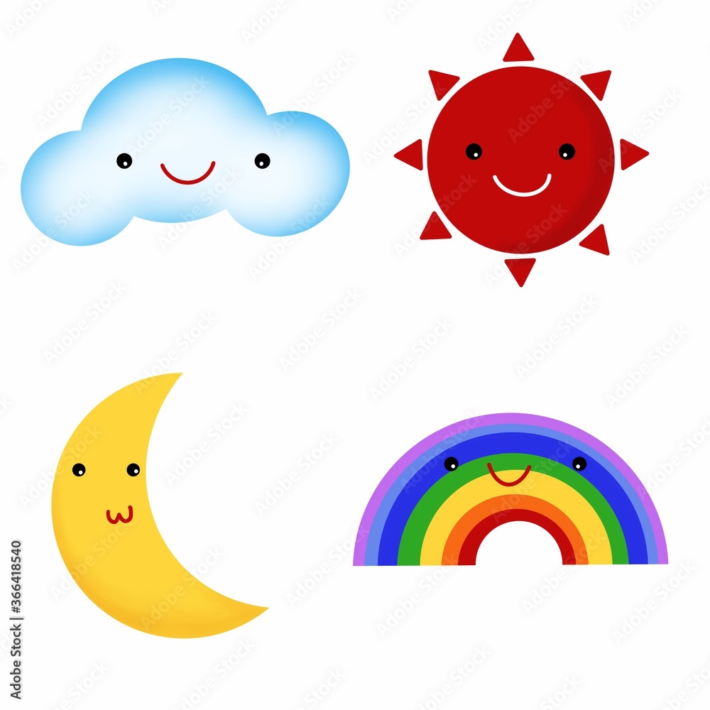 Fototapeta premium cloud, sun, moon, rainbow icon illustrator,weather cartoon chareter