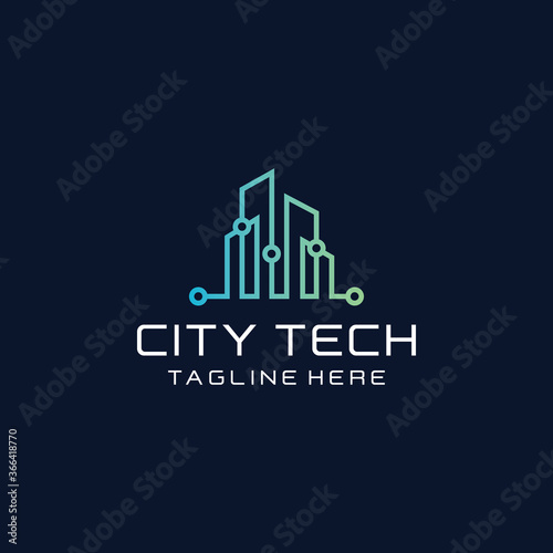 Tech city logo line art style template