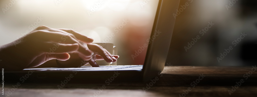 © Jess rodriguez - concept, woman on your laptop closely. worked from home / shopping online