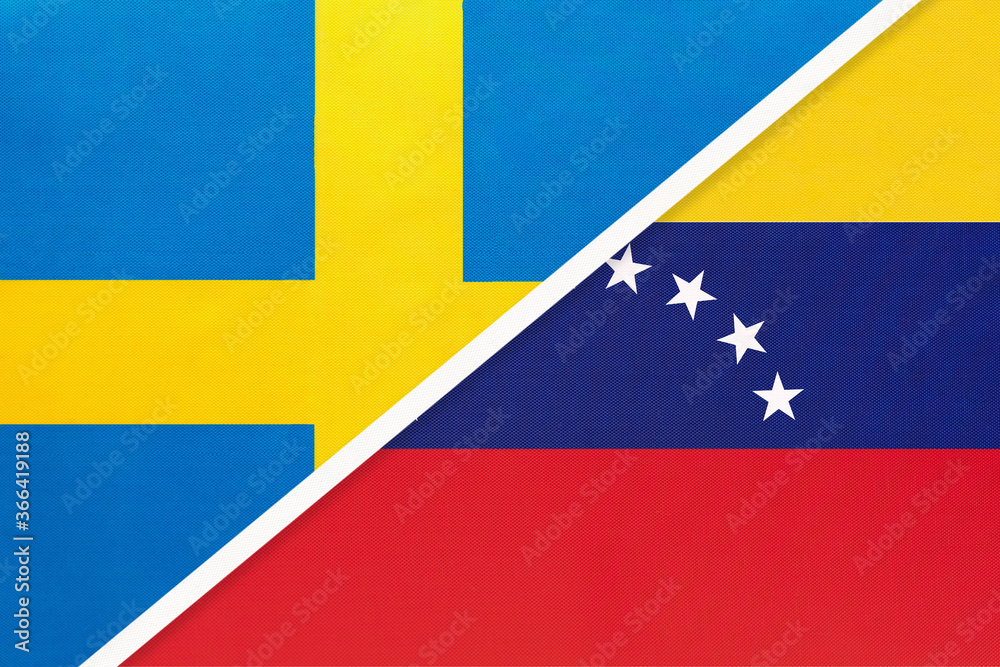 Sweden and Venezuela, symbol of national flags from textile. Championship between two countries.