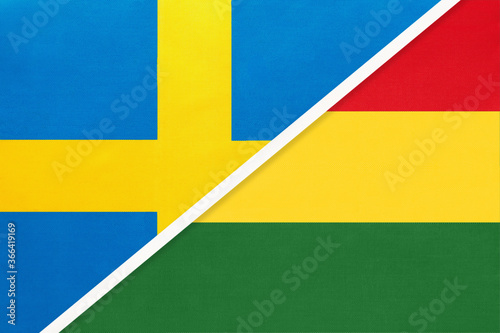 Sweden and Bolivia, symbol of national flags from textile. Championship between two countries.