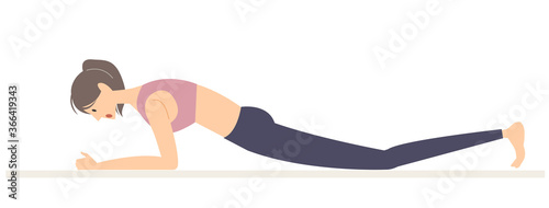 プランクをする女性のイラスト　プランクの正しいやり方　プランクの正しい姿勢