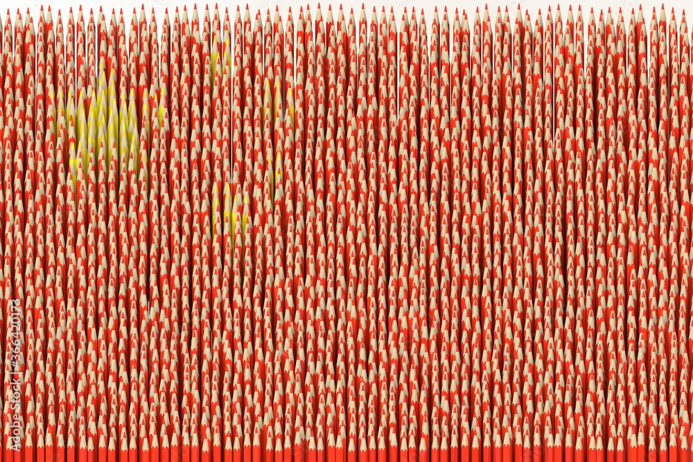 National flag of China made with color pencils. Creativity related 3D rendering National flag of China made with color pencils. Creativity related 3D rendering