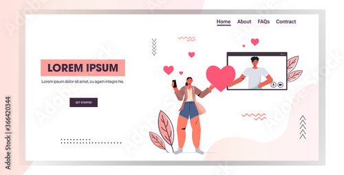 woman chatting with man in online dating app couple discussing during virtual meeting social relationship communication concept horizontal copy space vector illustration