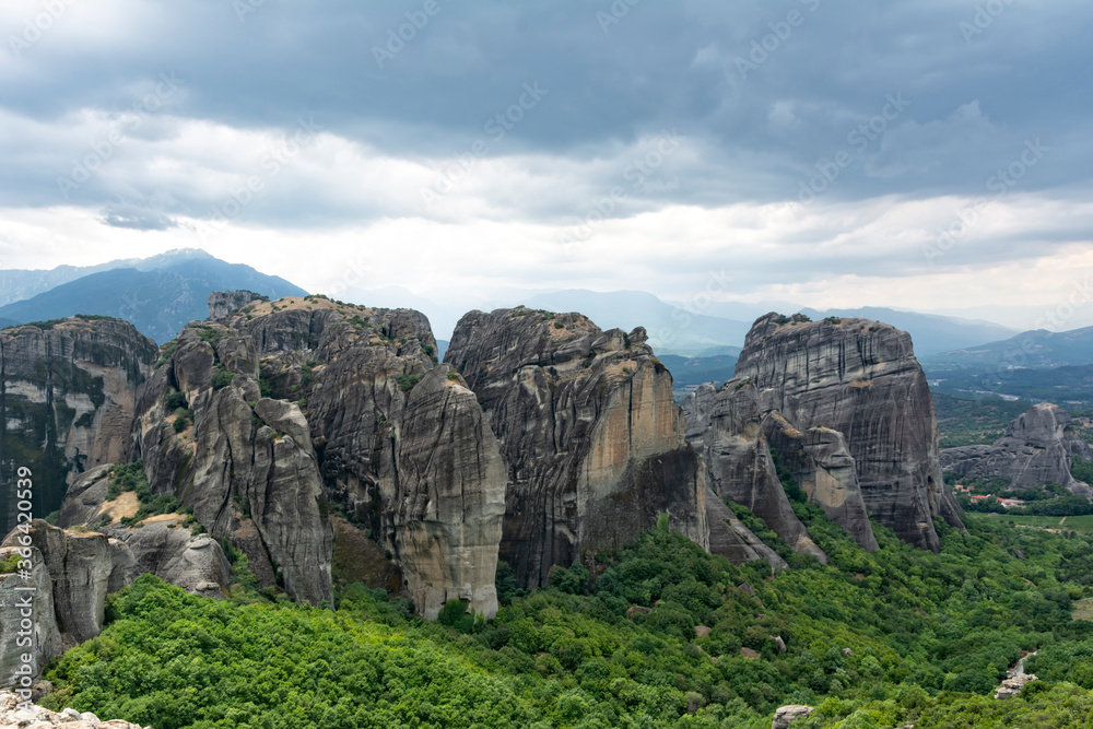 Meteora, Greece with the beautiful rocks under a cloudy day