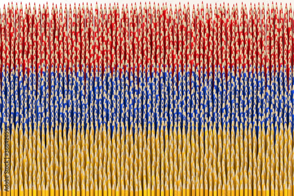 Fototapeta premium National flag of Armenia made with color pencils. Creativity related 3D rendering