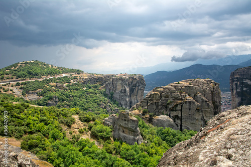 Beautiful view of Meteora, Greece under a cloudy sky