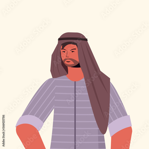 arabic man in traditional clothes arab male cartoon character portrait vector illustration