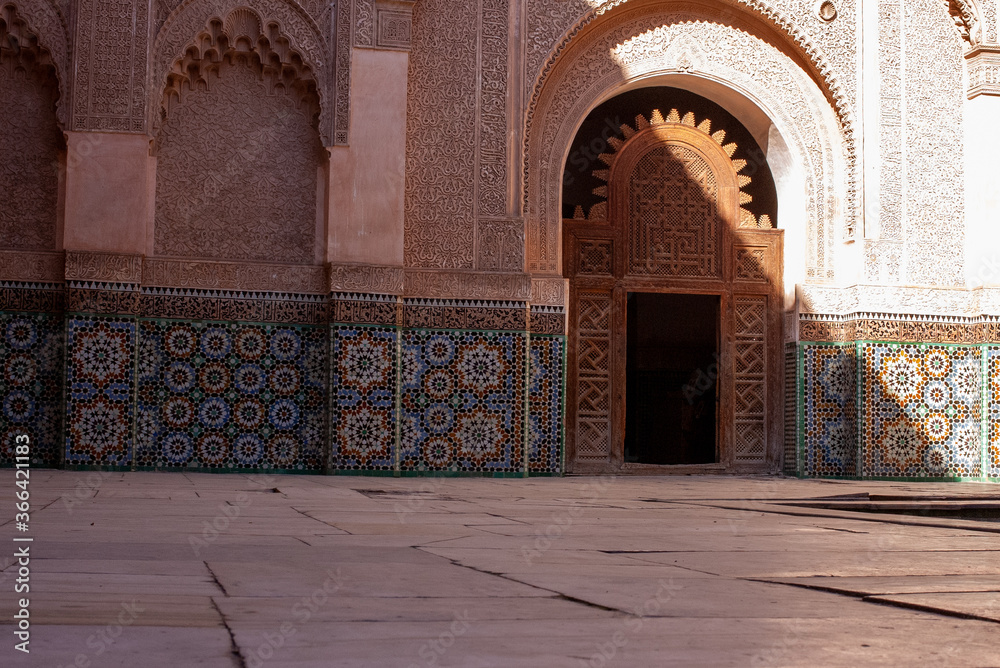 Details of a wall inside the  Ben Youssef Madrasa