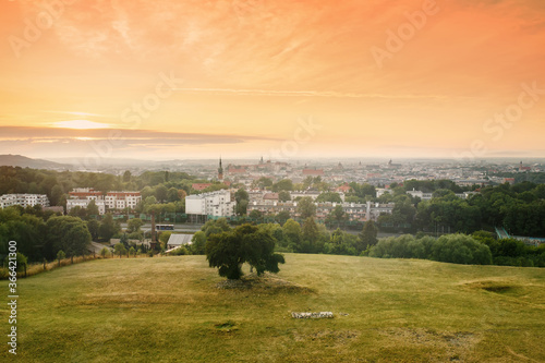 View on Krakow city landscape at the sunset from the Krakus (Krak) Mound in Poland