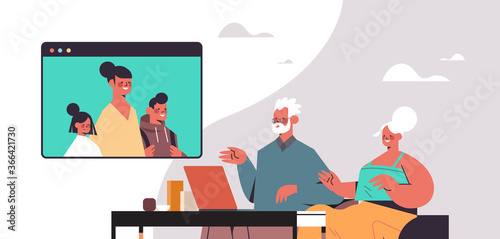 woman with children having virtual meeting with grandparents during video call family chat online communication concept portrait horizontal vector illustration