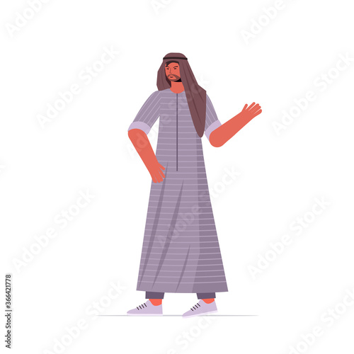 arabic man in traditional clothes arab male cartoon character standing pose full length isolated vector illustration