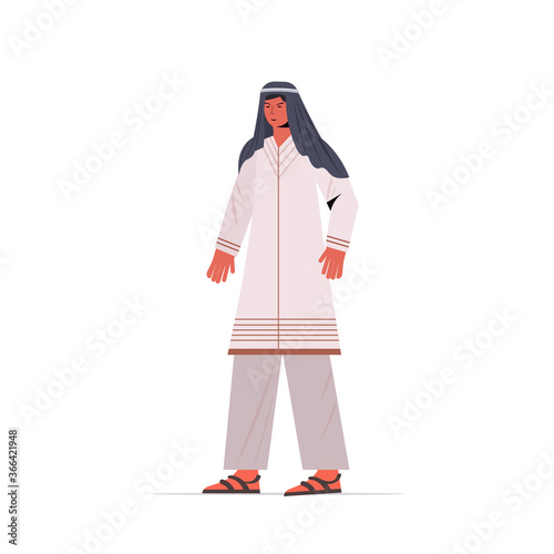 arabic man in traditional clothes arab male cartoon character standing pose full length isolated vector illustration