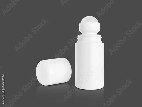 white roll-on bottle for deodorant product design mock-up isolated on gray background