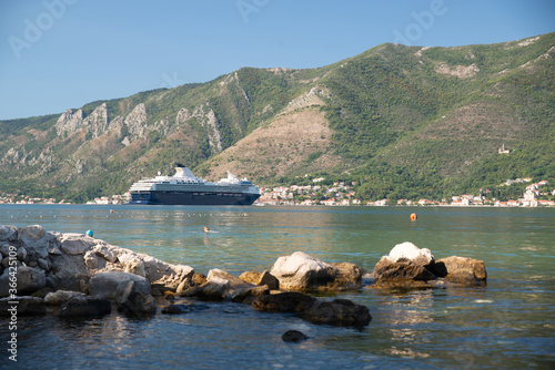 cruise liner close to seashore in montenegro