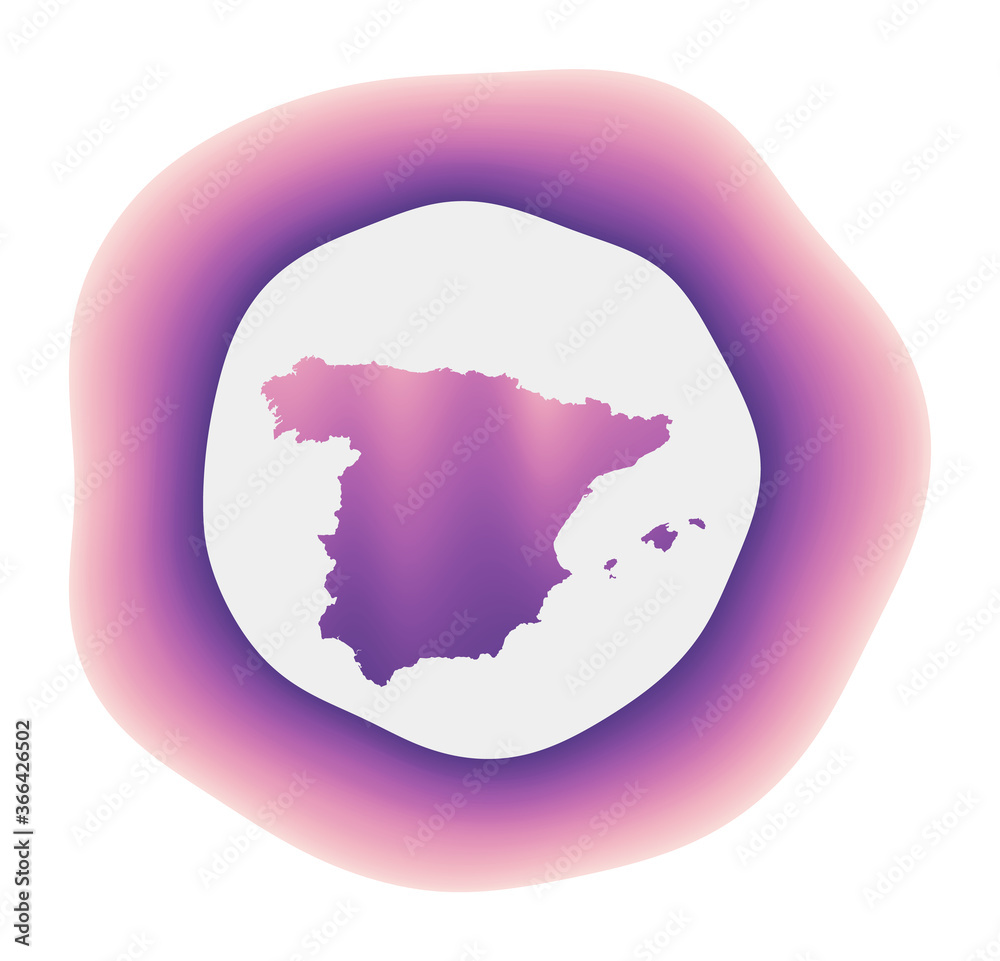 Spain icon. Colorful gradient logo of the country. Purple red Spain rounded sign with map for your design. Vector illustration. Spain icon. Colorful gradient logo of the country. Purple red Spain rounded sign with map for your design. Vector illustration.