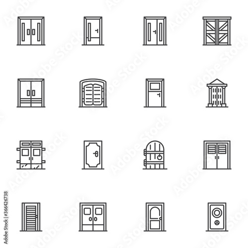 Doors collection line icons set, outline vector symbol collection, linear style pictogram pack. Signs, logo illustration. Set includes icons as architectural doors, entrance, exit