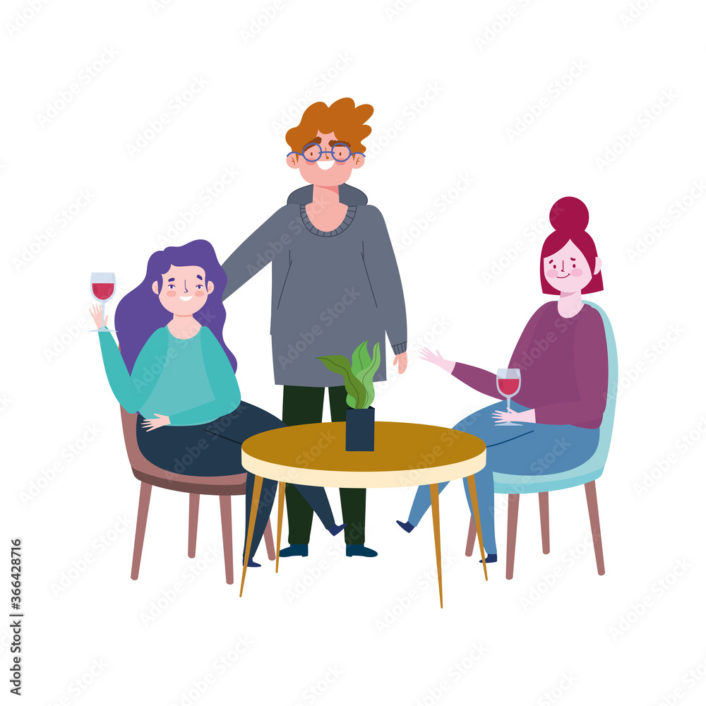 social distancing restaurant or a cafe, happy people keeping distance at table, covid 19 coronavirus, new normal life social distancing restaurant or a cafe, happy people keeping distance at table, covid 19 coronavirus, new normal life