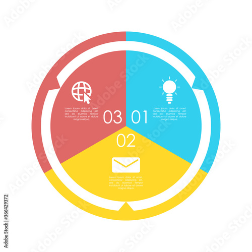 Vector circle chart infographic template with arrow for cycle diagram, graph, web design. Business concept with 3 steps or options. Abstract background.